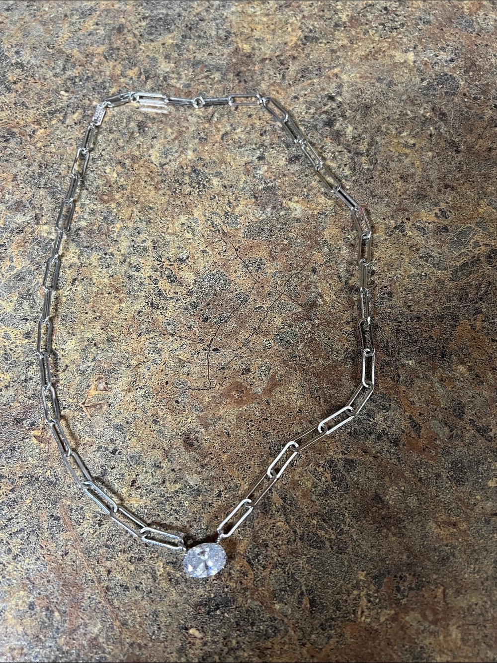Melinda Maria Silver Paperclip Necklace with Clear Pendant - Picture 3 of 3